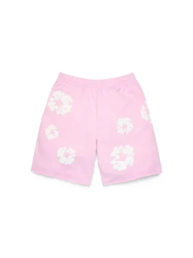 Spodenki dresowe z motywem „Cotton Wreath” w kolorze pudrowego różu