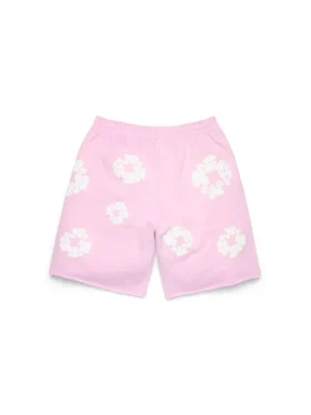 Spodenki dresowe z motywem „Cotton Wreath” w kolorze pudrowego różu