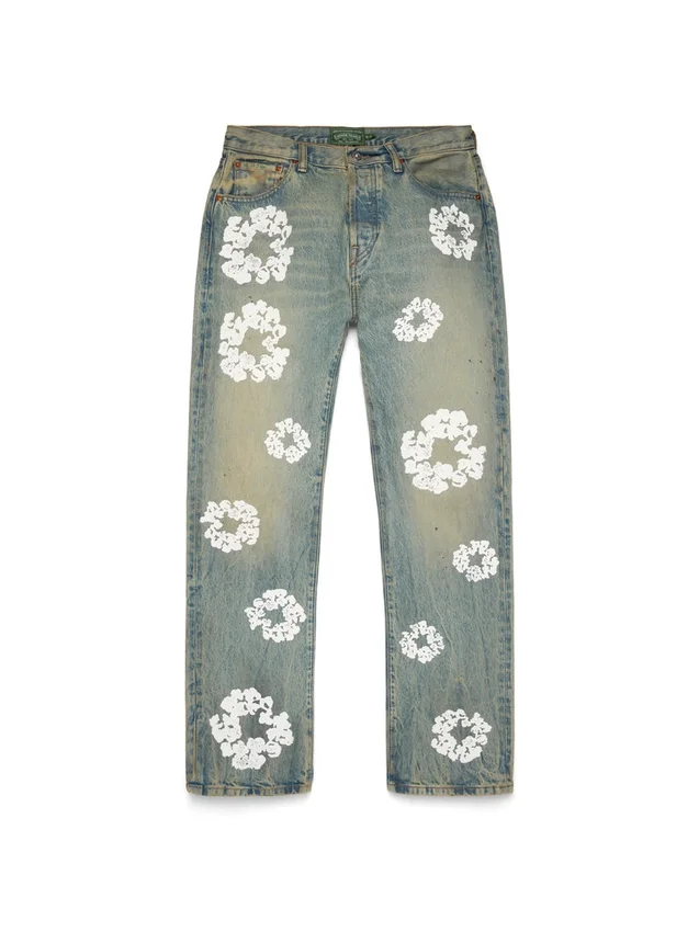 Spodnie Denim „Cotton Wreath” o prostym kroju, w wykończeniu „Dirty Wash”