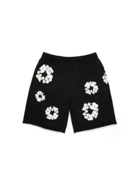 Szorty dresowe z motywem „Cotton Wreath” – czarne