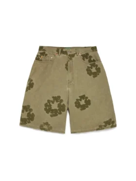 Szorty z motywem „Cotton Wreath” w kolorze khaki