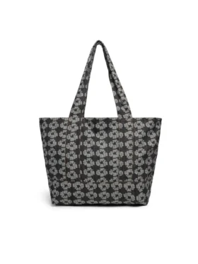 Torba typu shopper z dżinsu z żakardowym wzorem w wieńce, ciemny odcień