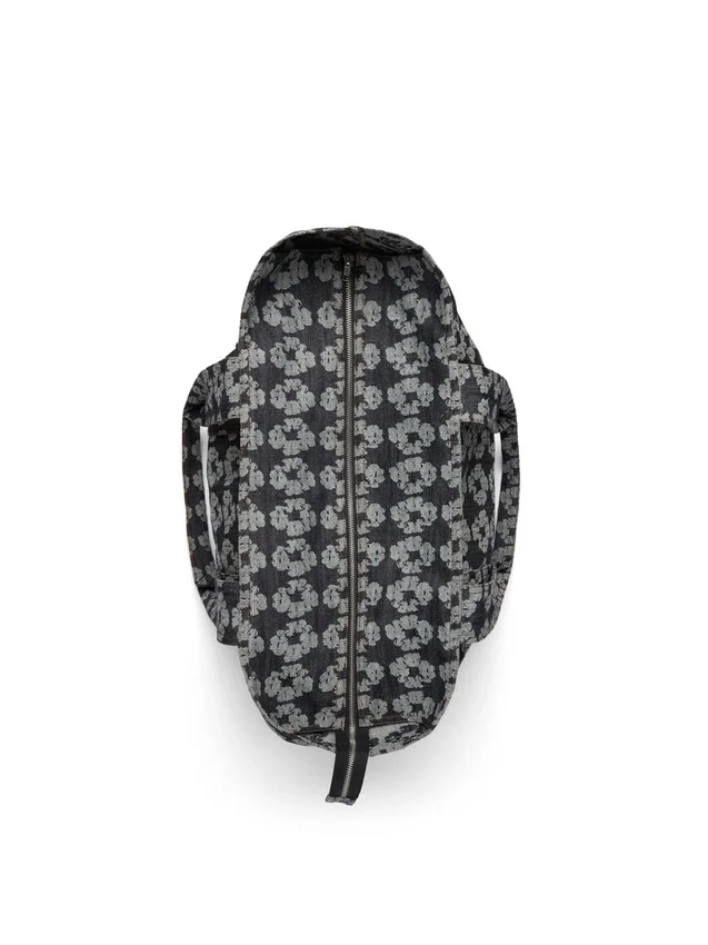 Torba typu shopper z dżinsu z żakardowym wzorem w wieńce, ciemny odcień